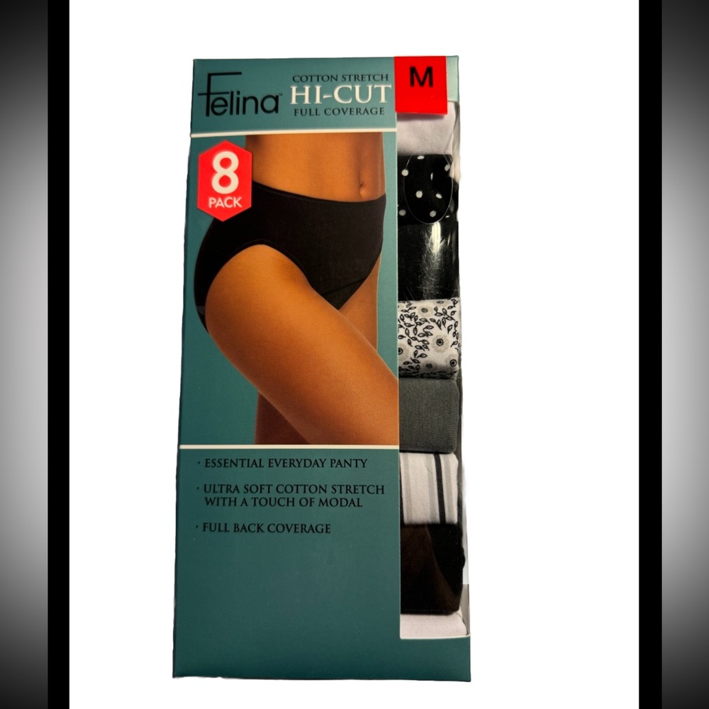 Felina Ladies' Cotton Stretch Brief, 8pk Hi-cut Full Coverage Multi Color